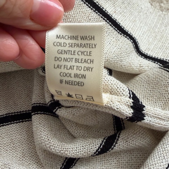 Max Studio Sweater Womens Large Ivory Black Striped Linen Blend Short Sleeve Top - Picture 8 of 10
